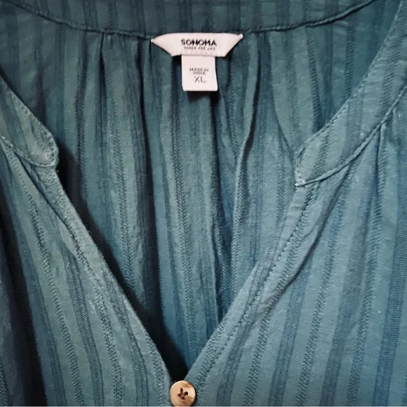 🪶3/$35 SONOMA Embroidered Teal Green Button-Down Poof Sleeve Blouse-XL - Picture 6 of 16
